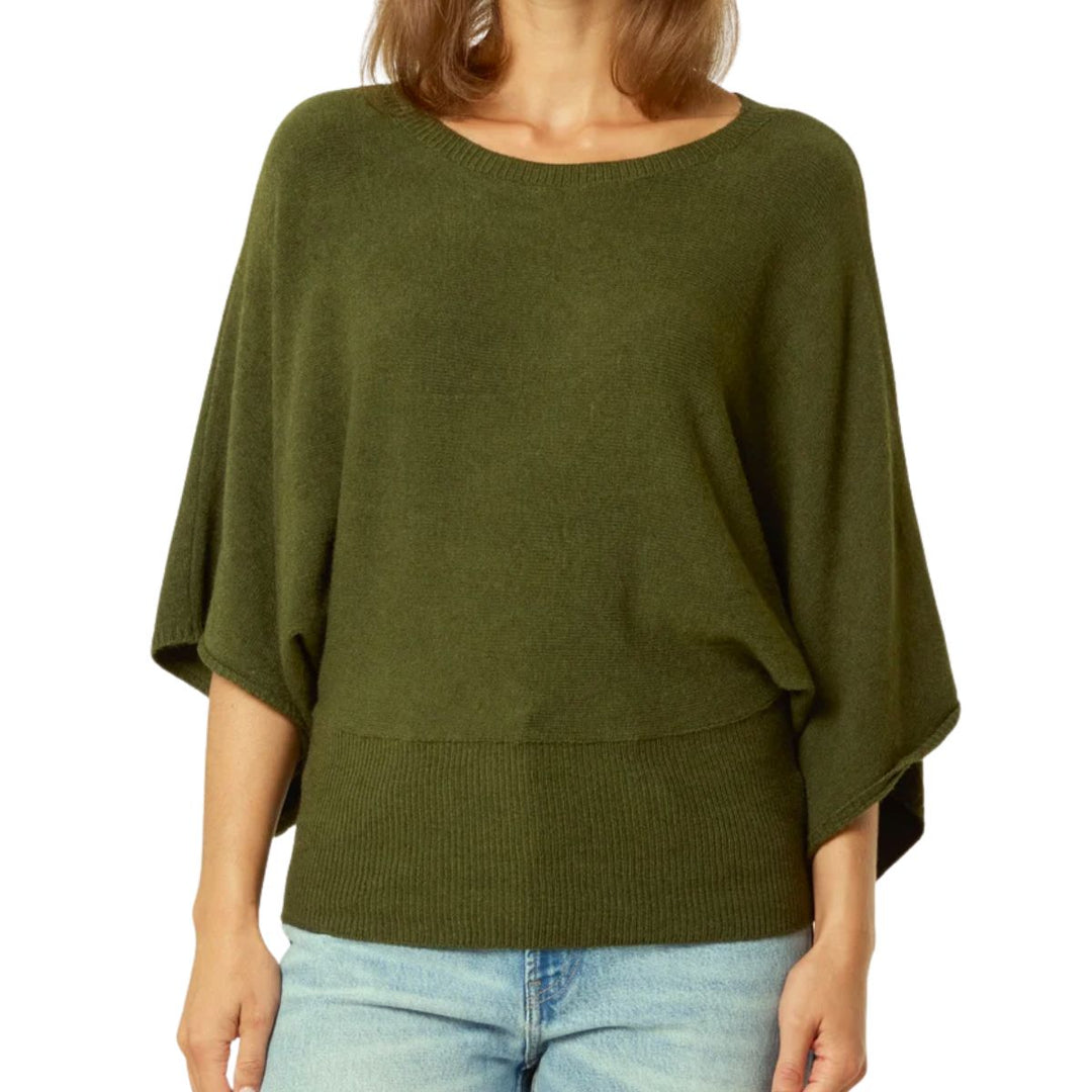 Dilly Khaki Green Batwing Jumper -  Sugarplum Boutique