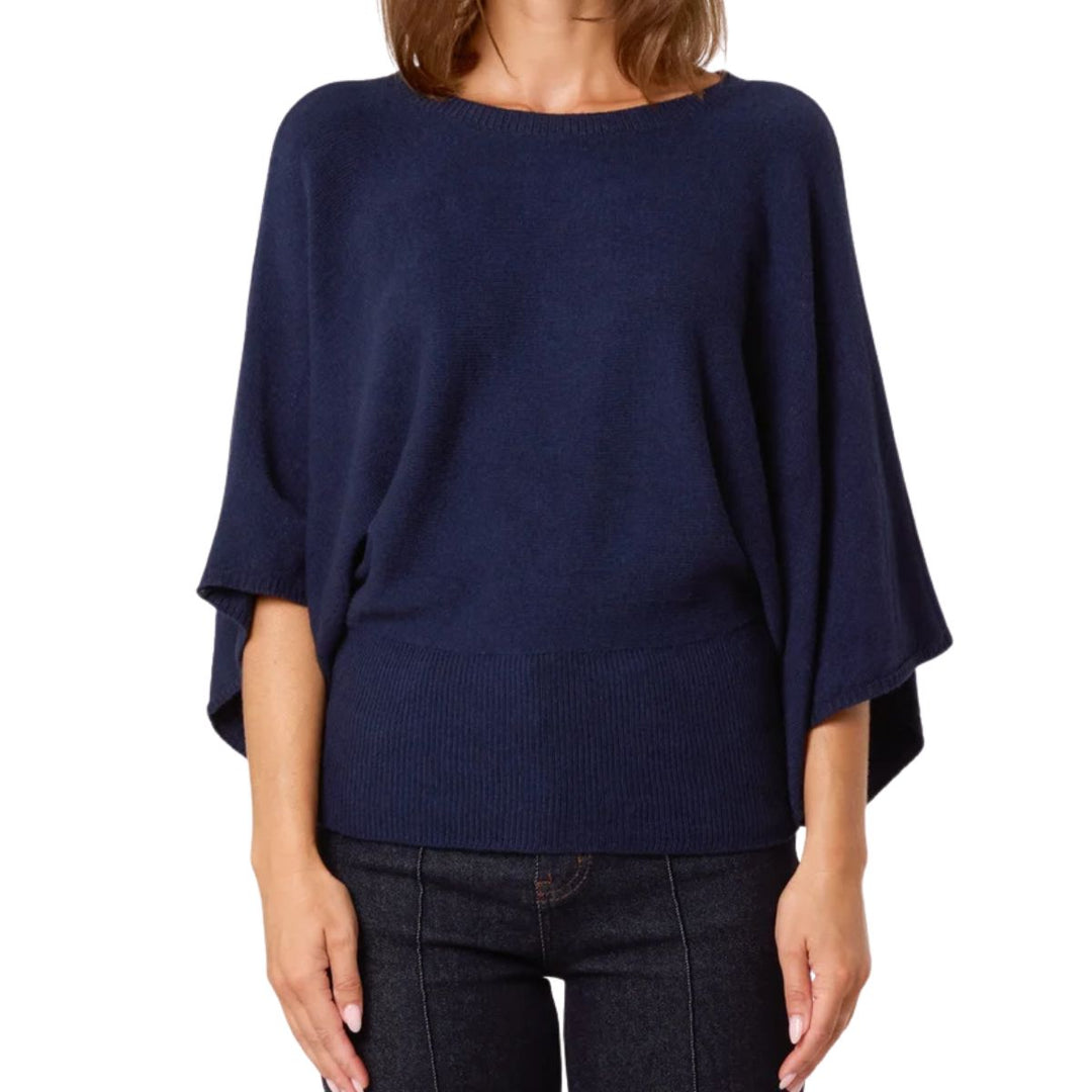 Dilly Navy Blue Batwing Jumper - Sugarplum Boutique