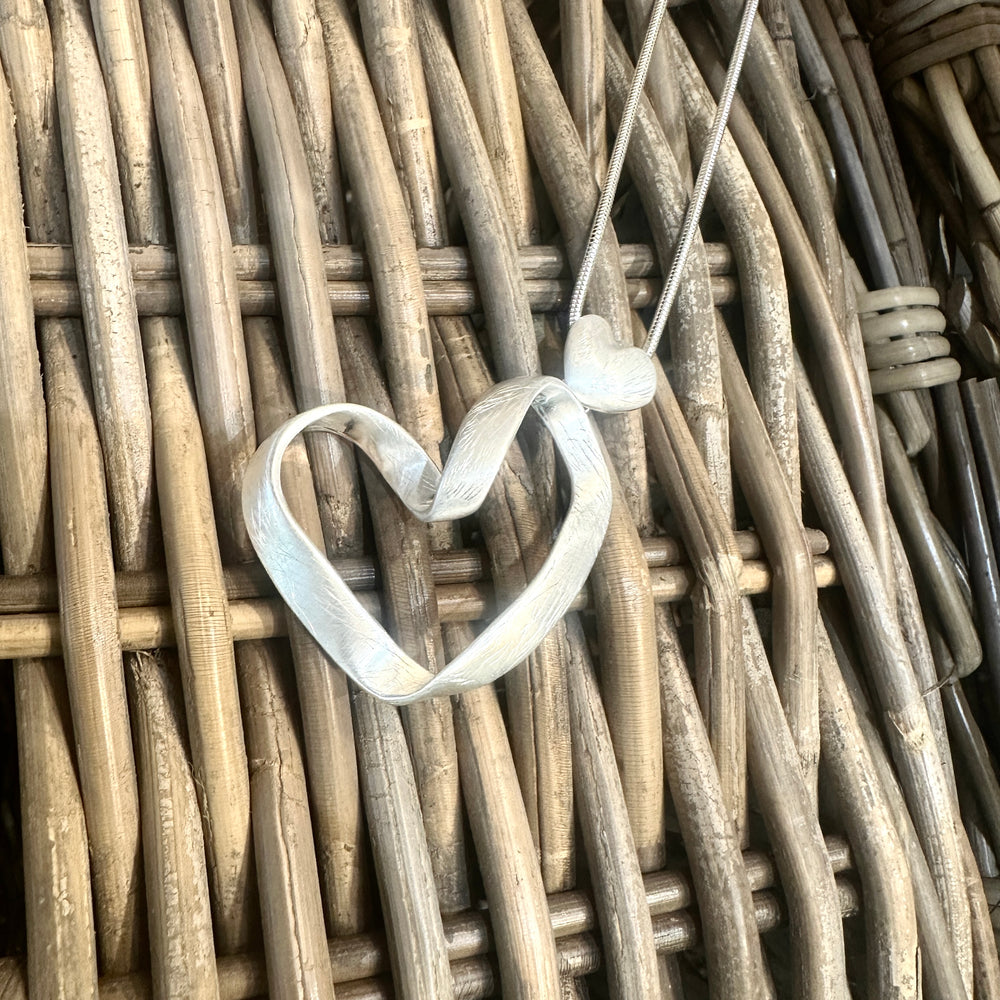 Dotty Matt Silver Double Heart Long Necklace - Sugarplum Boutique