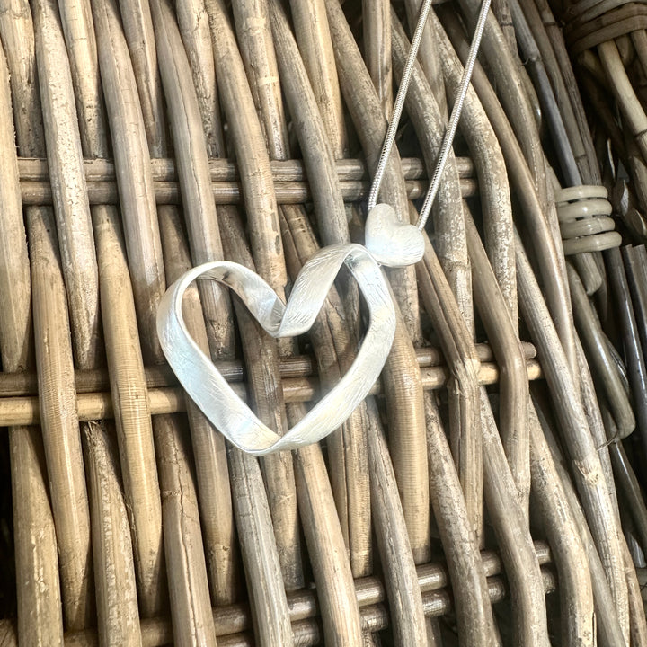 Dotty Matt Silver Double Heart Long Necklace - Sugarplum Boutique