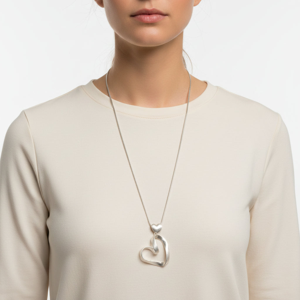 Dotty Matt Silver Double Heart Long Necklace - Sugarplum Boutique