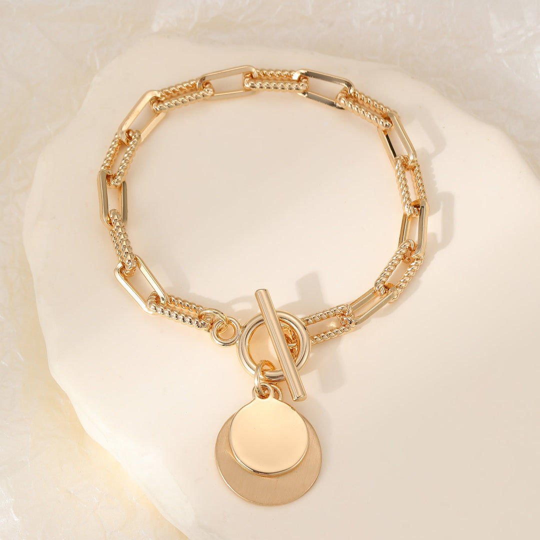 Double Disc Chain Link T Clasp Bracelet Gold - Sugarplum Boutique