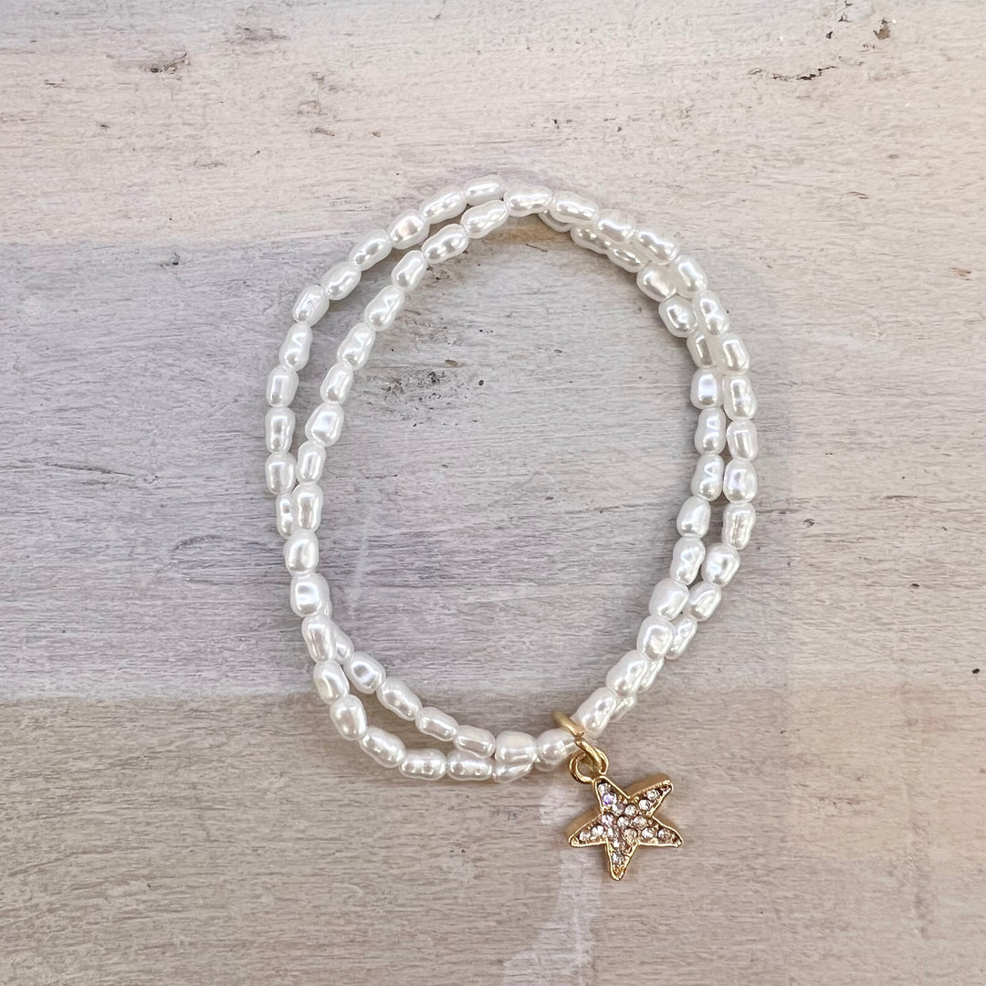 Double Strand Elasticated Diamante Star Bracelet Gold - Sugarplum Boutique
