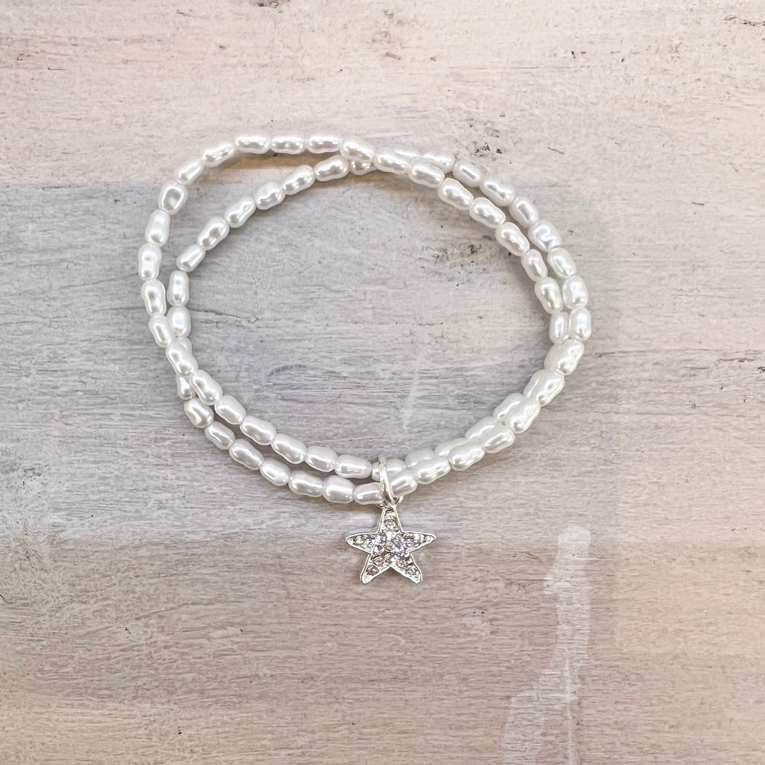 Double Strand Elasticated Diamante Star Bracelet Silver - Sugarplum Boutique