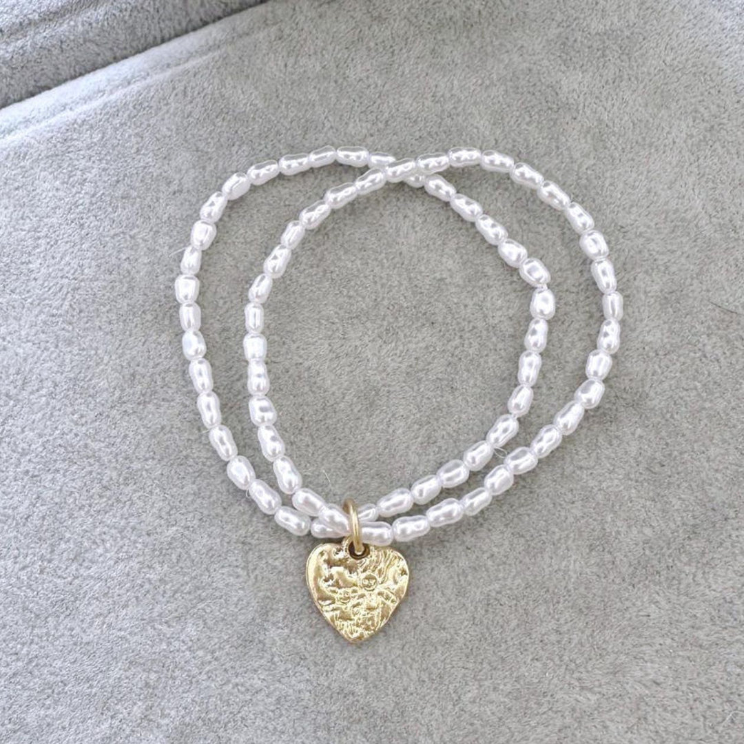 Double Strand Elasticated Hammered Heart Bracelet Gold - Sugarplum Boutique