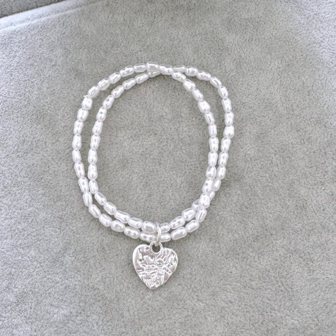 Double Strand Elasticated Hammered Heart Bracelet Silver - Sugarplum Boutique