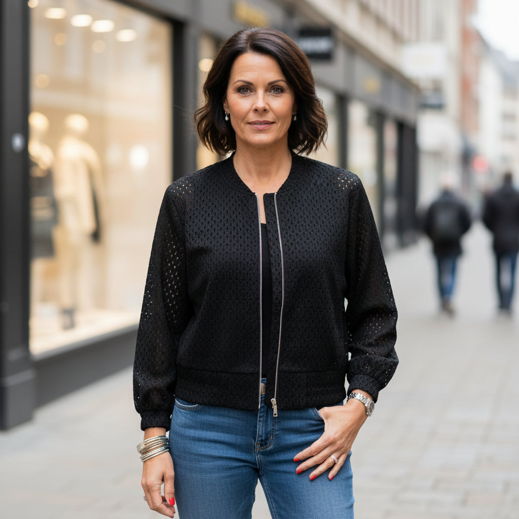 Easton Black Full Zip Bomber Jacket - Sugarplum Boutique