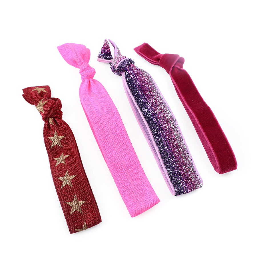 Elena Red Pink Purple Mix Stars And Glitter Hair Tie 4 Pack - Sugarplum Boutique