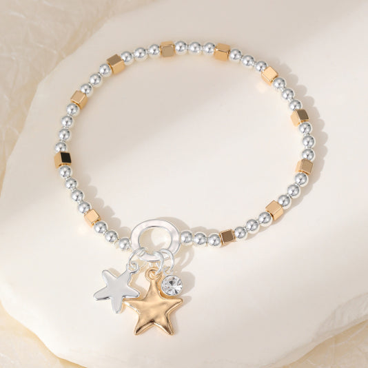 Eliza Star Silver Gold Stretch Bracelet - Sugarplum Boutique