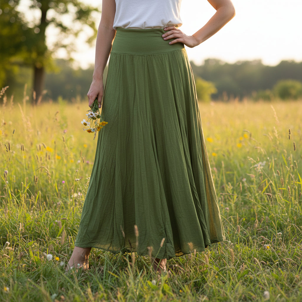 Ellen Cotton Jersey Waistband Maxi Skirt Apple Green - Sugarplum Boutique