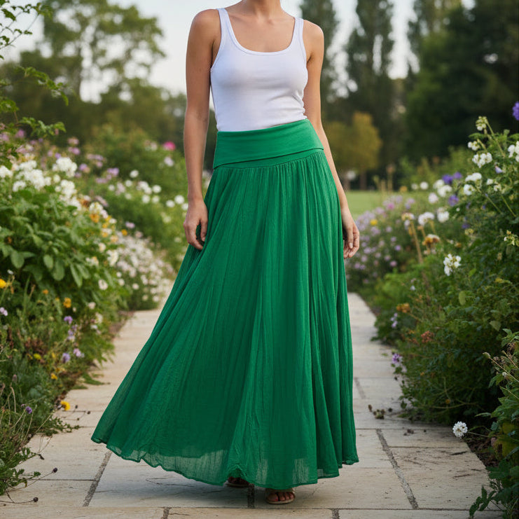 Ellen Emerald Green Cotton Jersey Waistband Maxi Skirt - Sugarplum Boutique