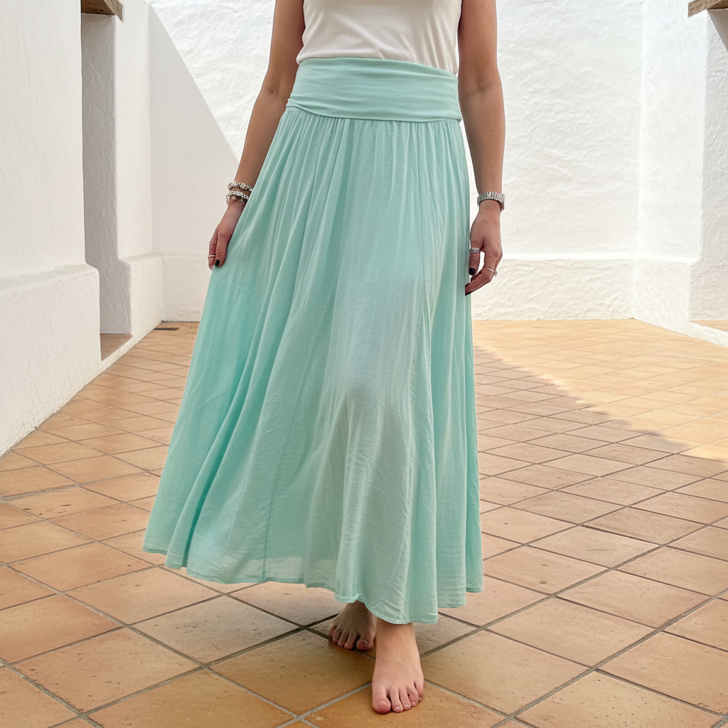 Ellen Mint Green Cotton Jersey Waistband Maxi Skirt - Sugarplum Boutique