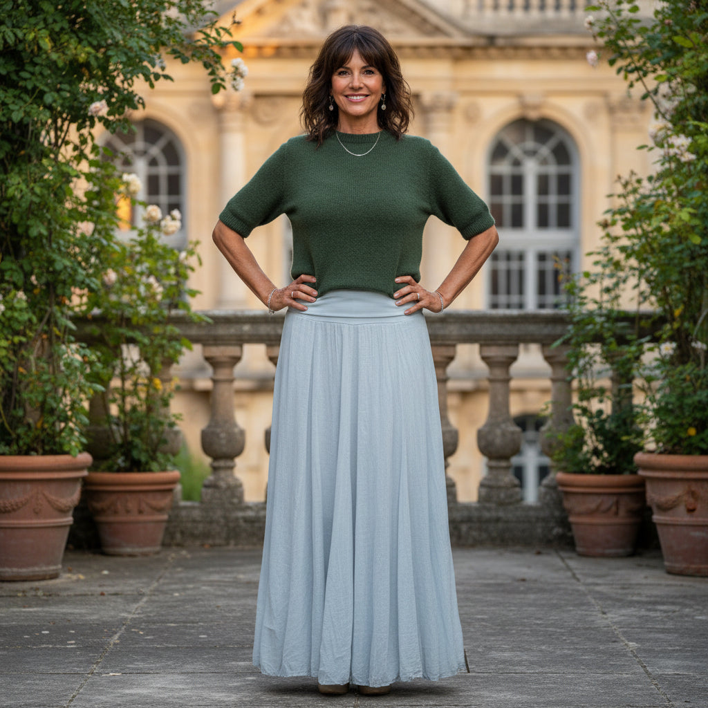 Ellen Silver Grey Cotton Jersey Waistband Maxi Skirt - Sugarplum Boutique