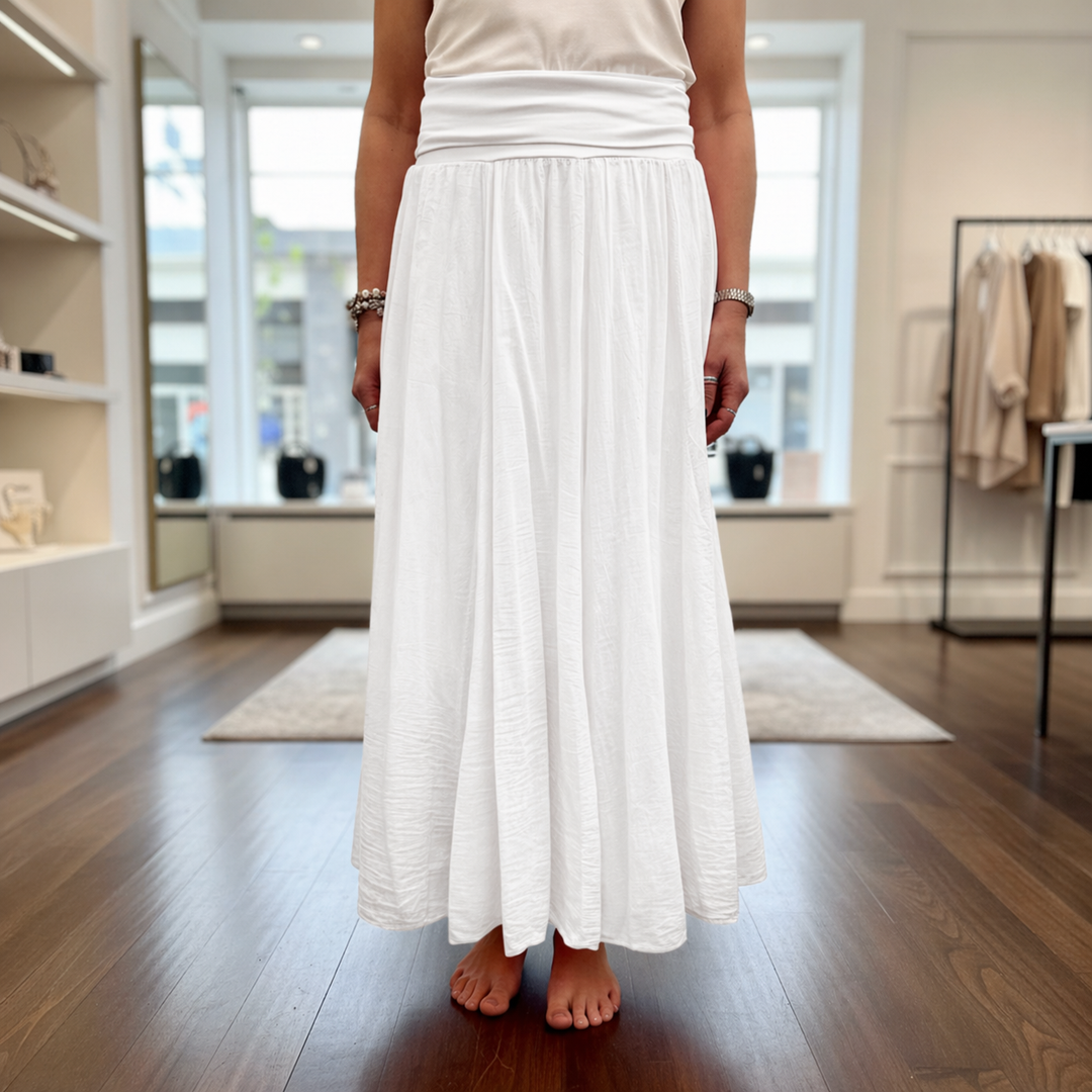 Ellen White Cotton Jersey Waistband Maxi Skirt - Sugarplum Boutique