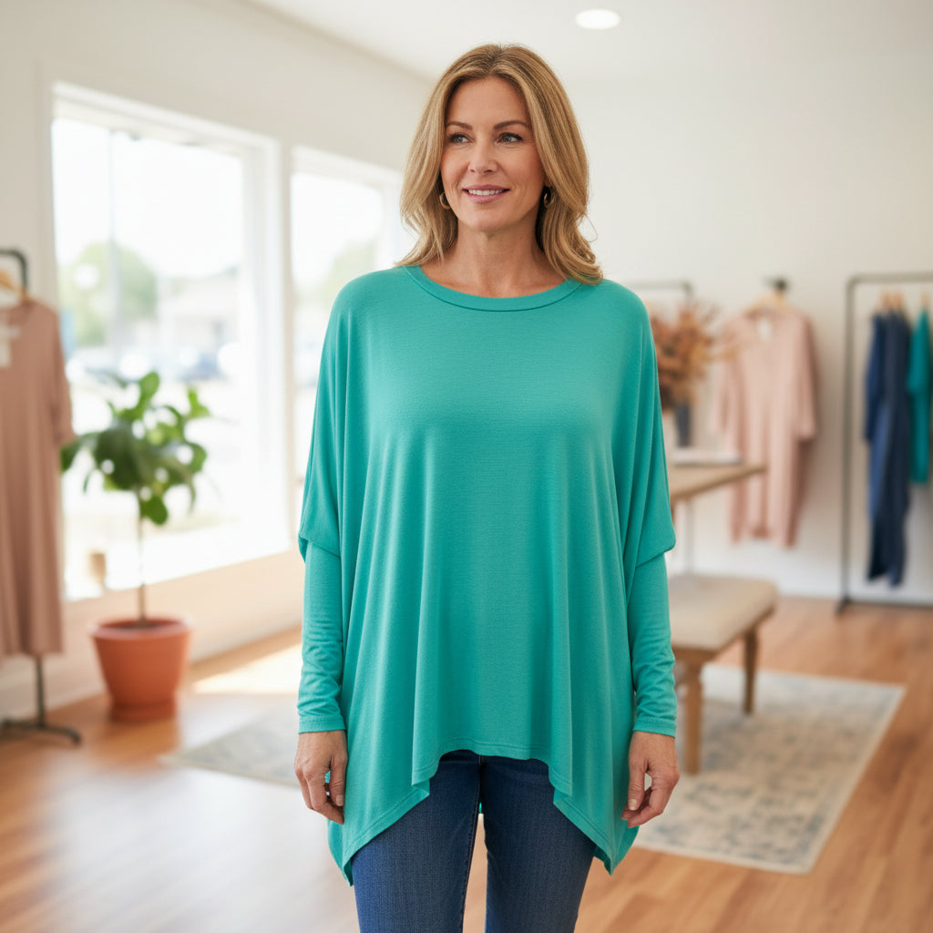 Ellie Essential Mint Green Round Neck Relaxed Fit Stretch Fabric Top - Sugarplum Boutique
