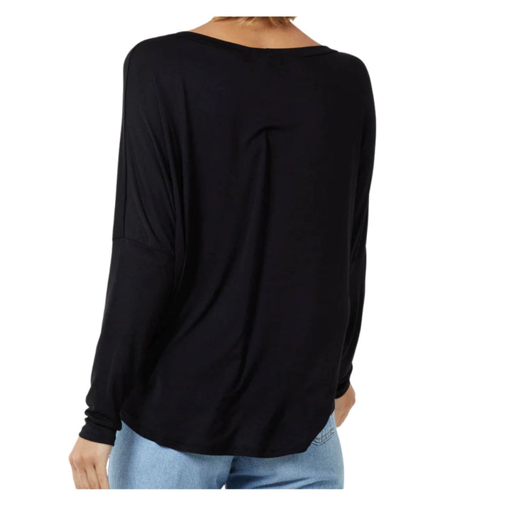 Ellie Essential Round Neck Relaxed Fit Stretch Fabric Top Black - Sugarplum Boutique