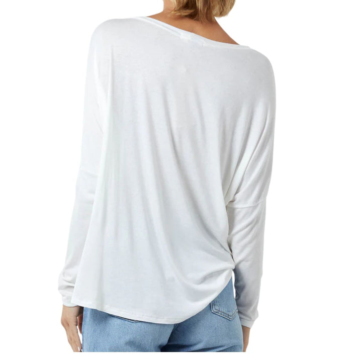 Ellie Essential Round Neck Relaxed Fit Stretch Fabric Top White - Sugarplum Boutique