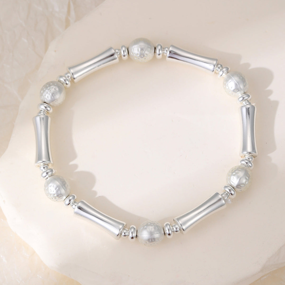 Elodie Beaded Stretch Bracelet Silver - Sugarplum Boutique
