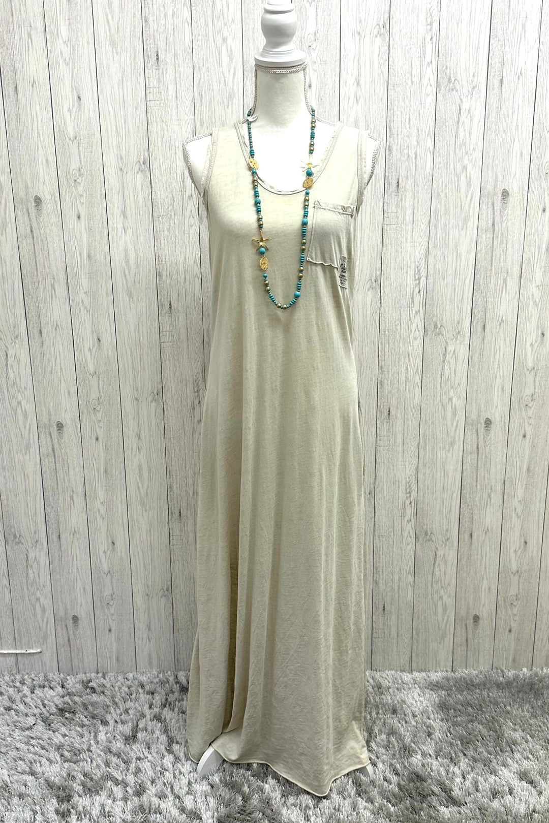 Elsa Long Cotton Dress Stone - Sugarplum Boutique