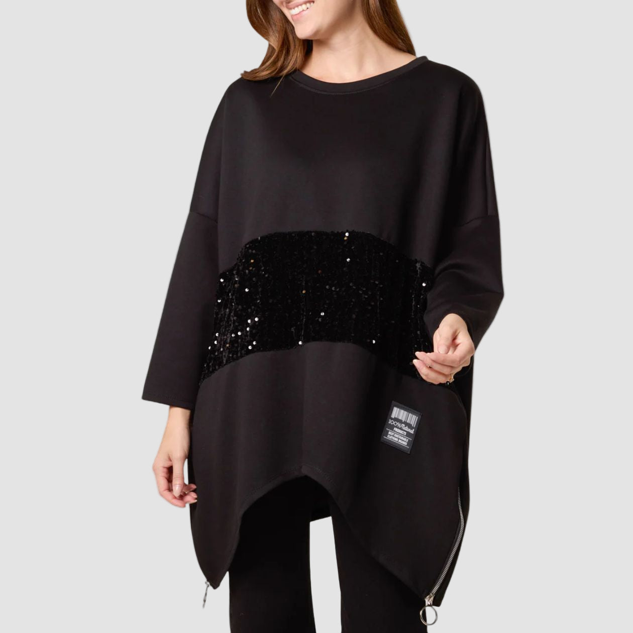 Elsa Black Soft Touch Oversize Sequin Embellished Sweatshirt - Sugarplum Boutique