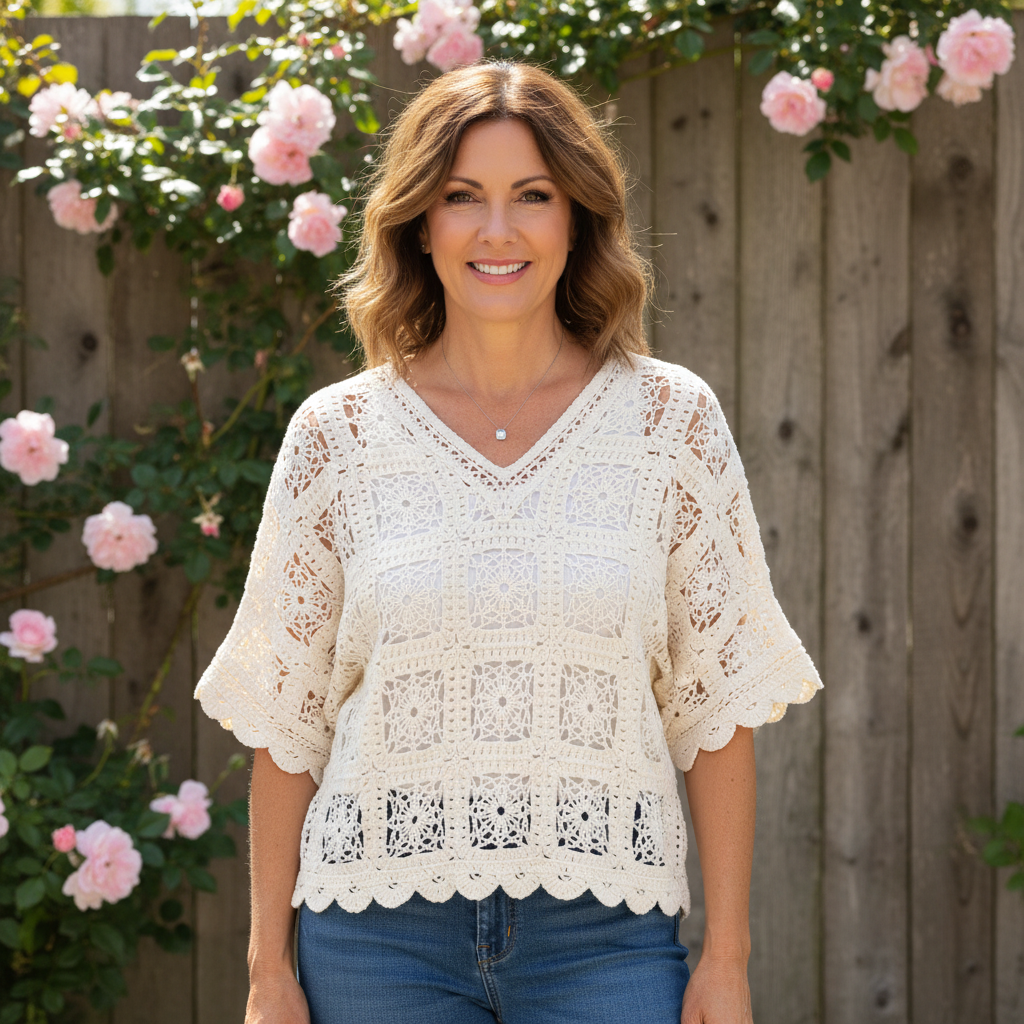 Emerson Stone Cotton Mix Crochet Top - Sugarplum Boutique