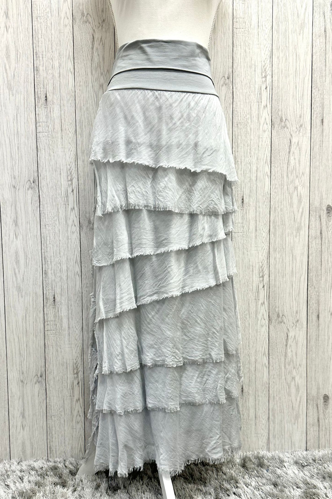 Evelyn Silk Tier Skirt Light Grey - Sugarplum Boutique