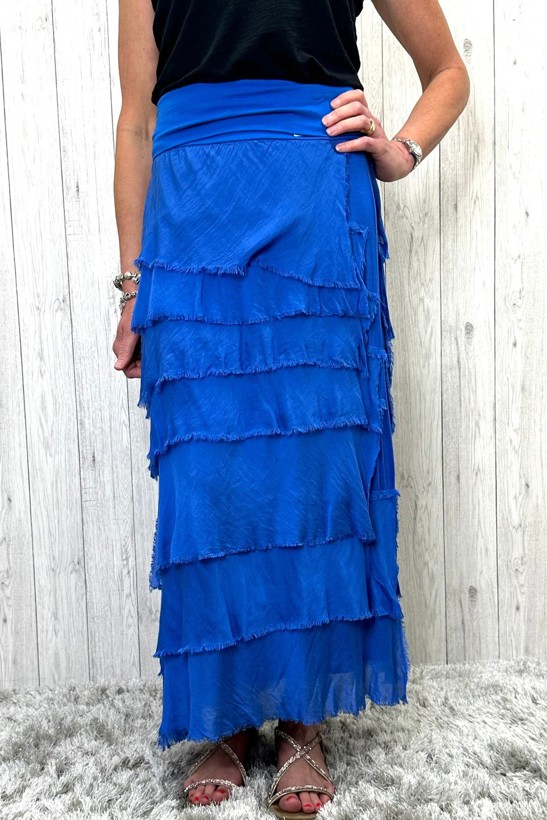 Evelyn Silk Tier Skirt Royal Blue - Sugarplum Boutique