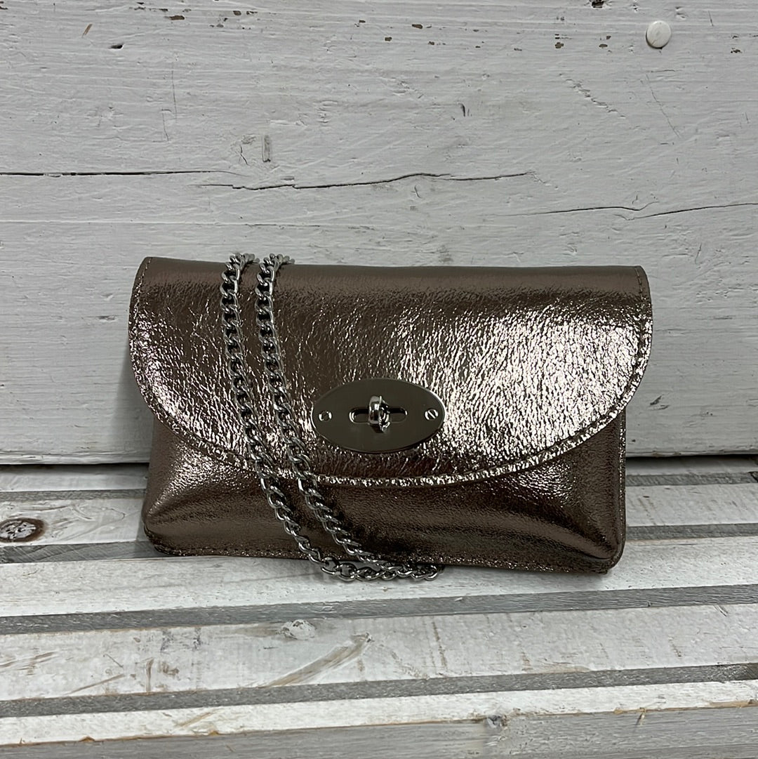 Ros Metallic Leather Bag Bronze - Sugarplum Boutique