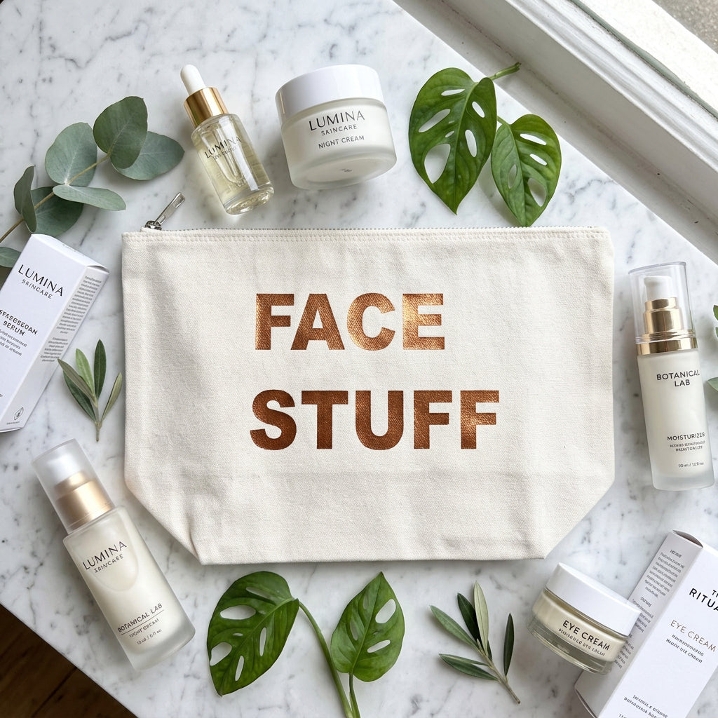 Face Stuff Natural Recycled Canvas Pouch Bronze Print - Sugarpum Boutique