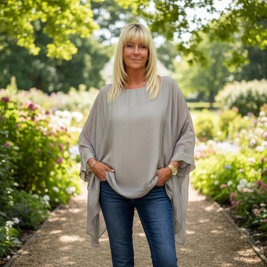 Faith Floaty Silk Mocha Brown Waterfall Style Top - Sugarplum Boutique