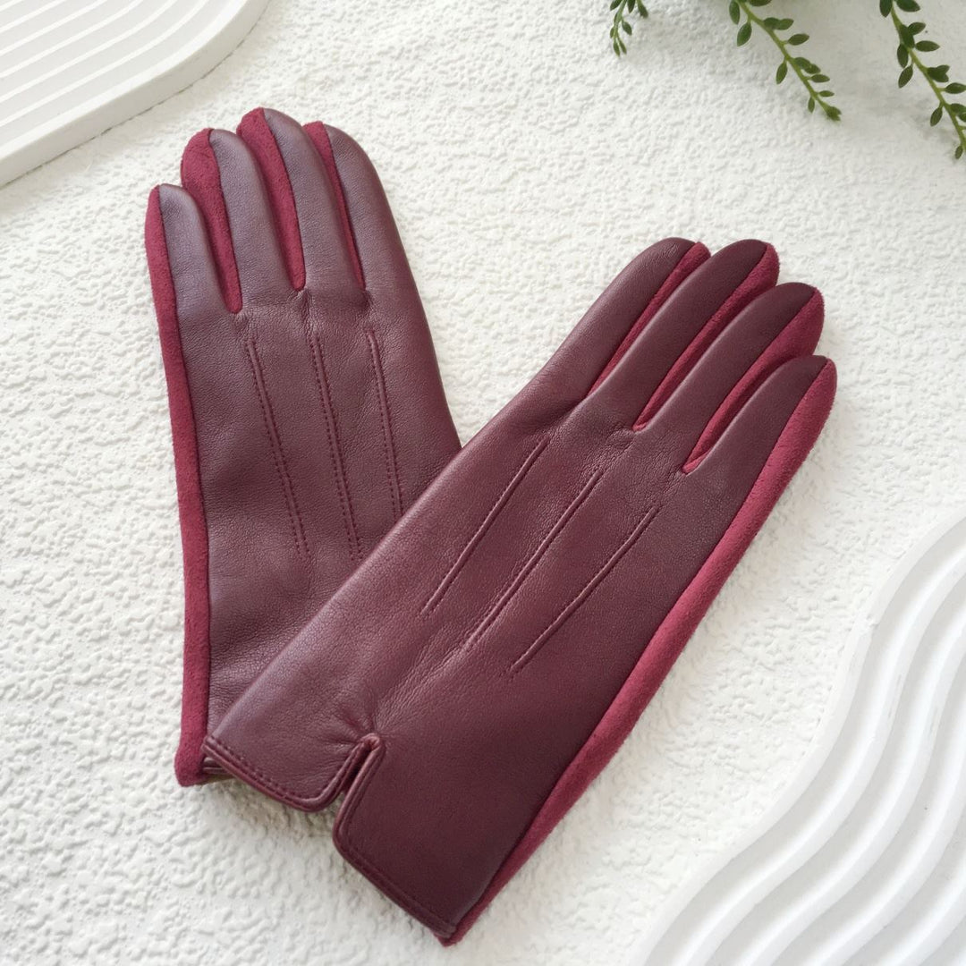 Falcon Faux Leather Suedette Burgundy Red Winter Gloves - Sugarplum Boutique