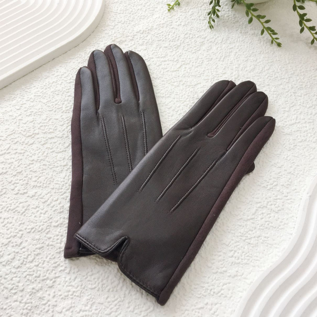 Falcon Faux Leather Suedette Chocolate Brown Winter Gloves - Sugarplum Boutique