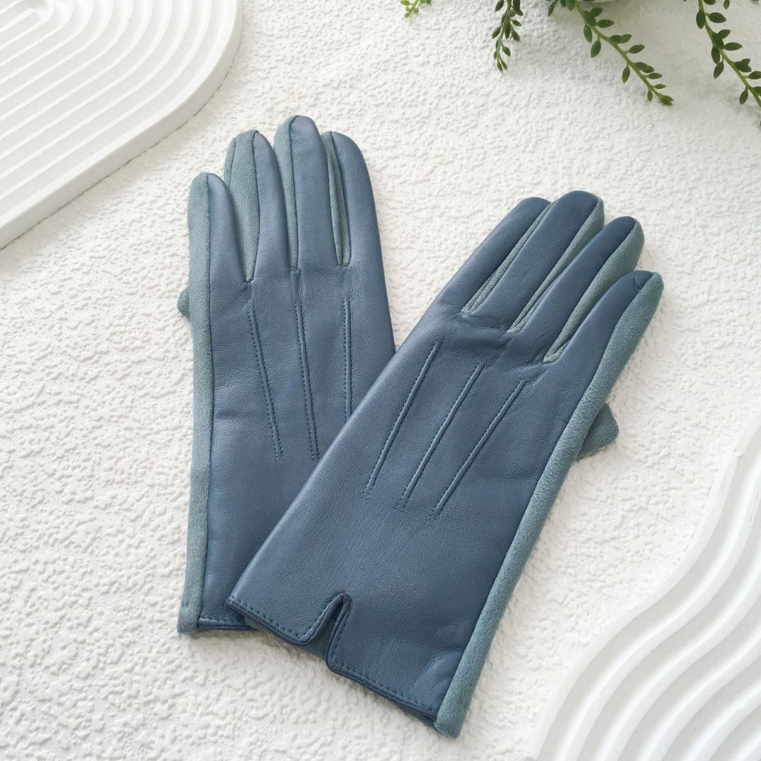 Falcon Faux Leather Suedette Duck Egg Blue Winter Gloves - Sugarplum Boutique