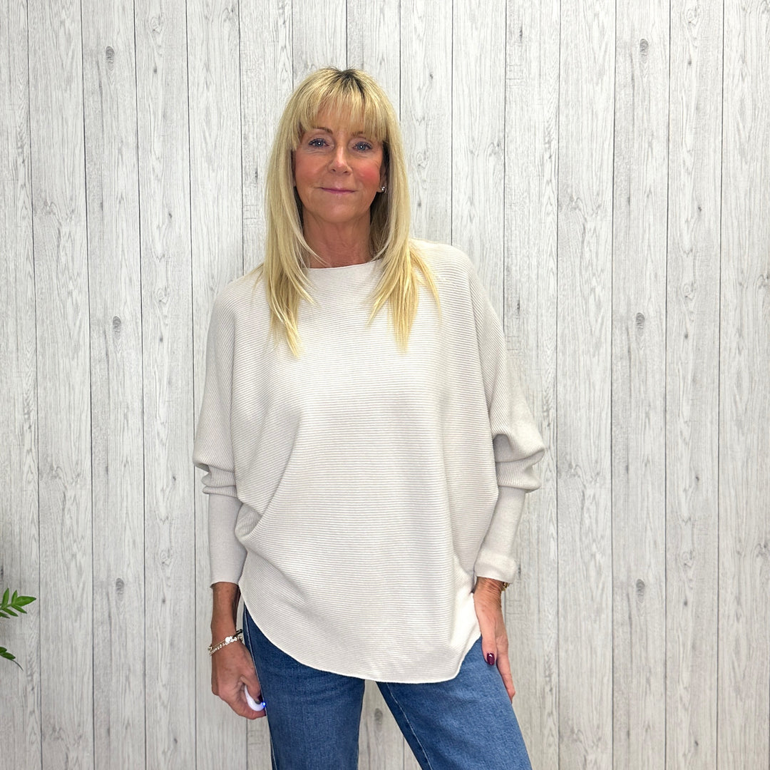 Felix Stone Fine Rib Knit Batwing Sleeve Jumper - Sugarplum Boutique