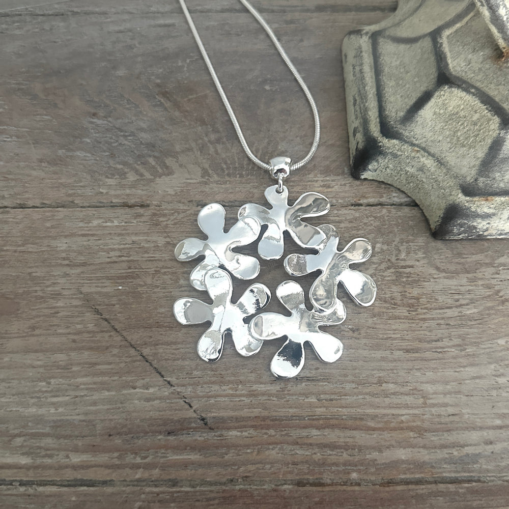 Fi Five Silver Flower Long Necklace - Sugarplum Boutique