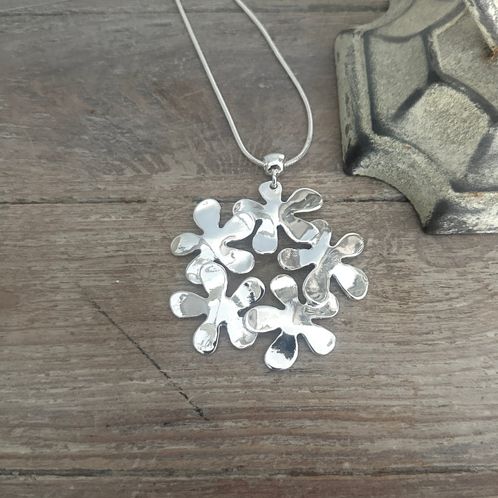 Fi Five Silver Flower Long Necklace - Sugarplum Boutique