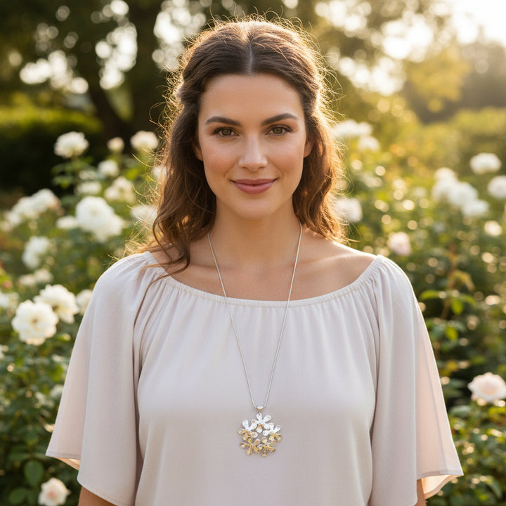 Fi Five Silver Flower Long Necklace - Sugarplum Boutique