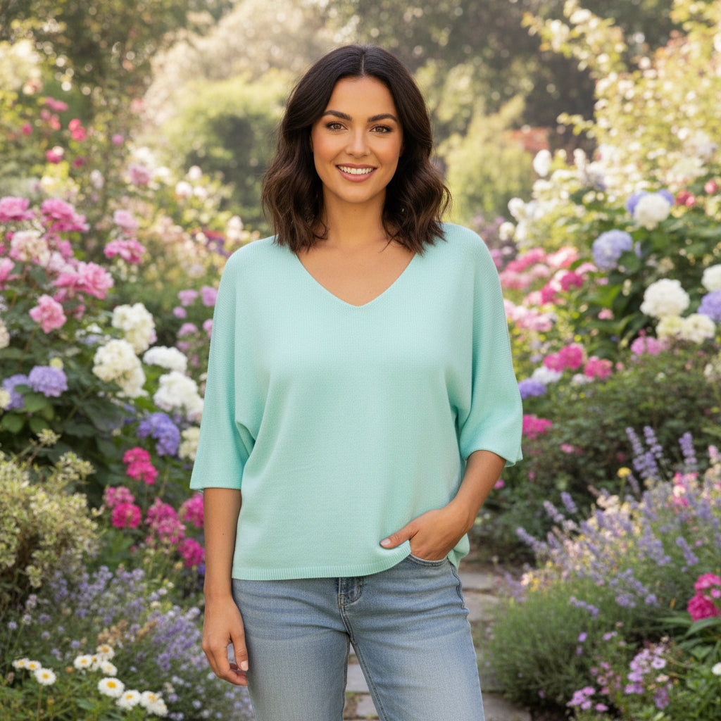 Fiona Fine Knit Mint Green 3/4 Sleeve Jumper -  Sugarplum Boutique