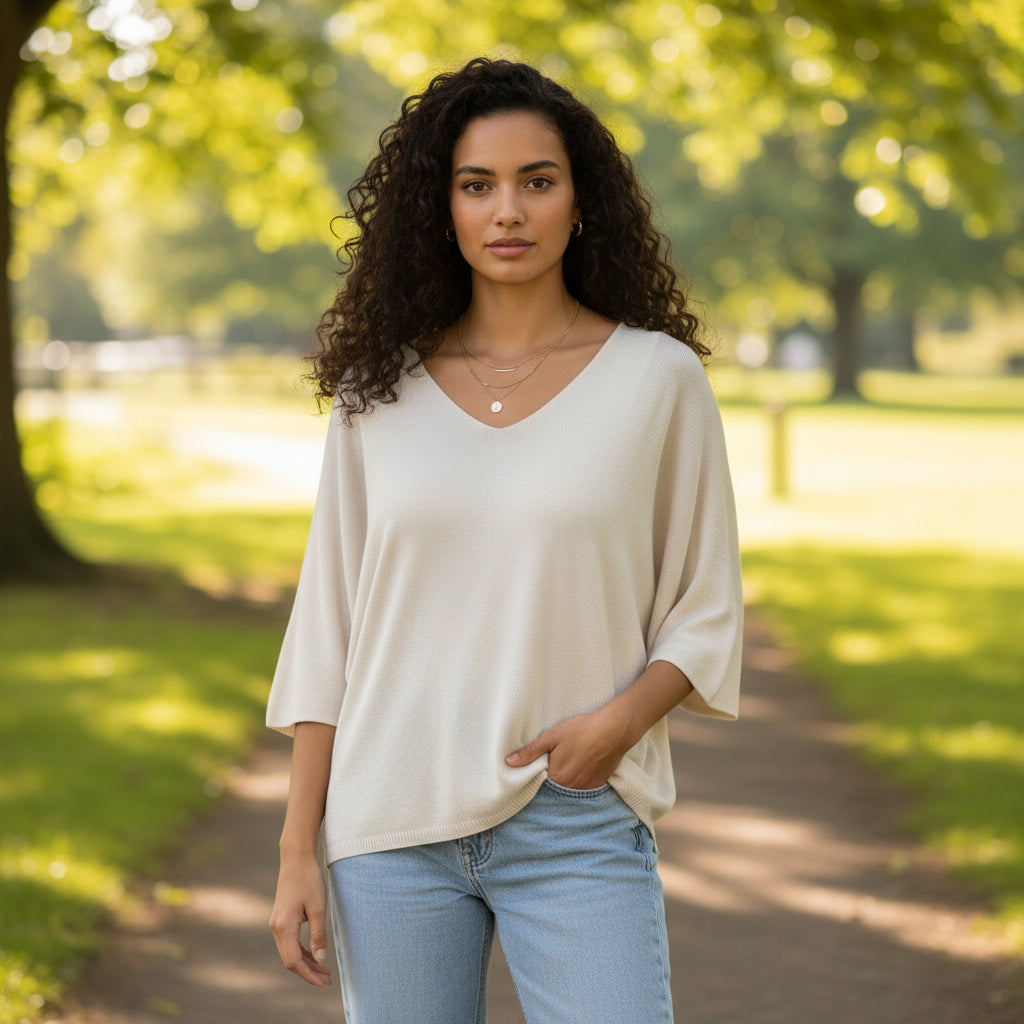 Fiona Fine Knit Stone 3/4 Sleeve Jumper - Sugarplum Boutique