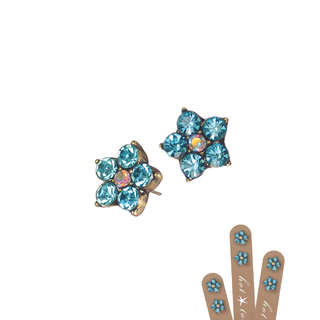 Five Petal Floral Stud Earrings Turquoise - Sugarplum Boutique