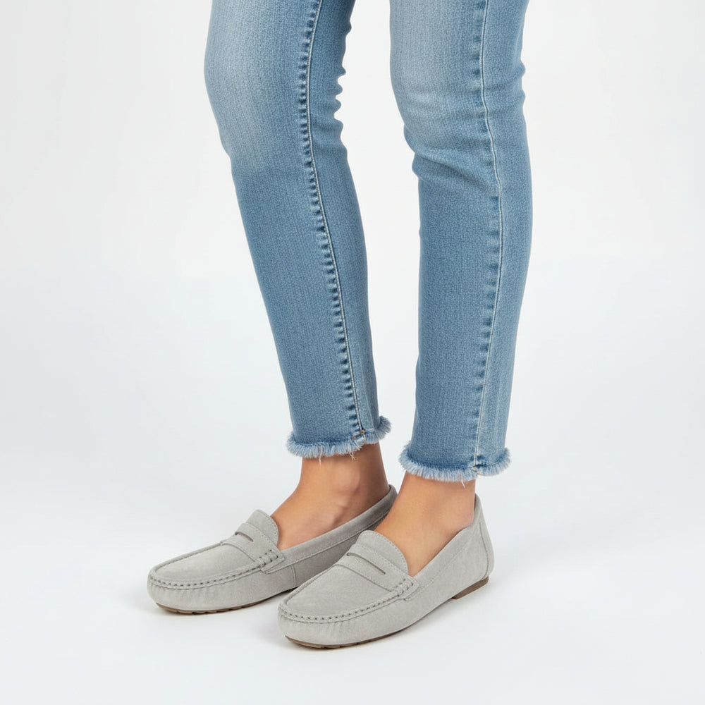 Flat Moccasin Faux Suede Cushioned Lightweight Loafer Shoe Light Grey - Sugarplum Boutique