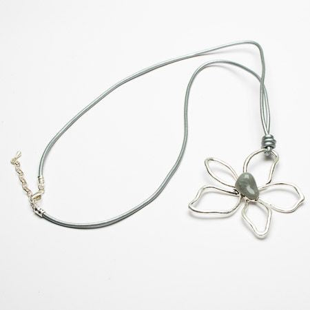 Fleur Flower Grey Pearl Pendant Long Necklace - Sugarplum Boutique