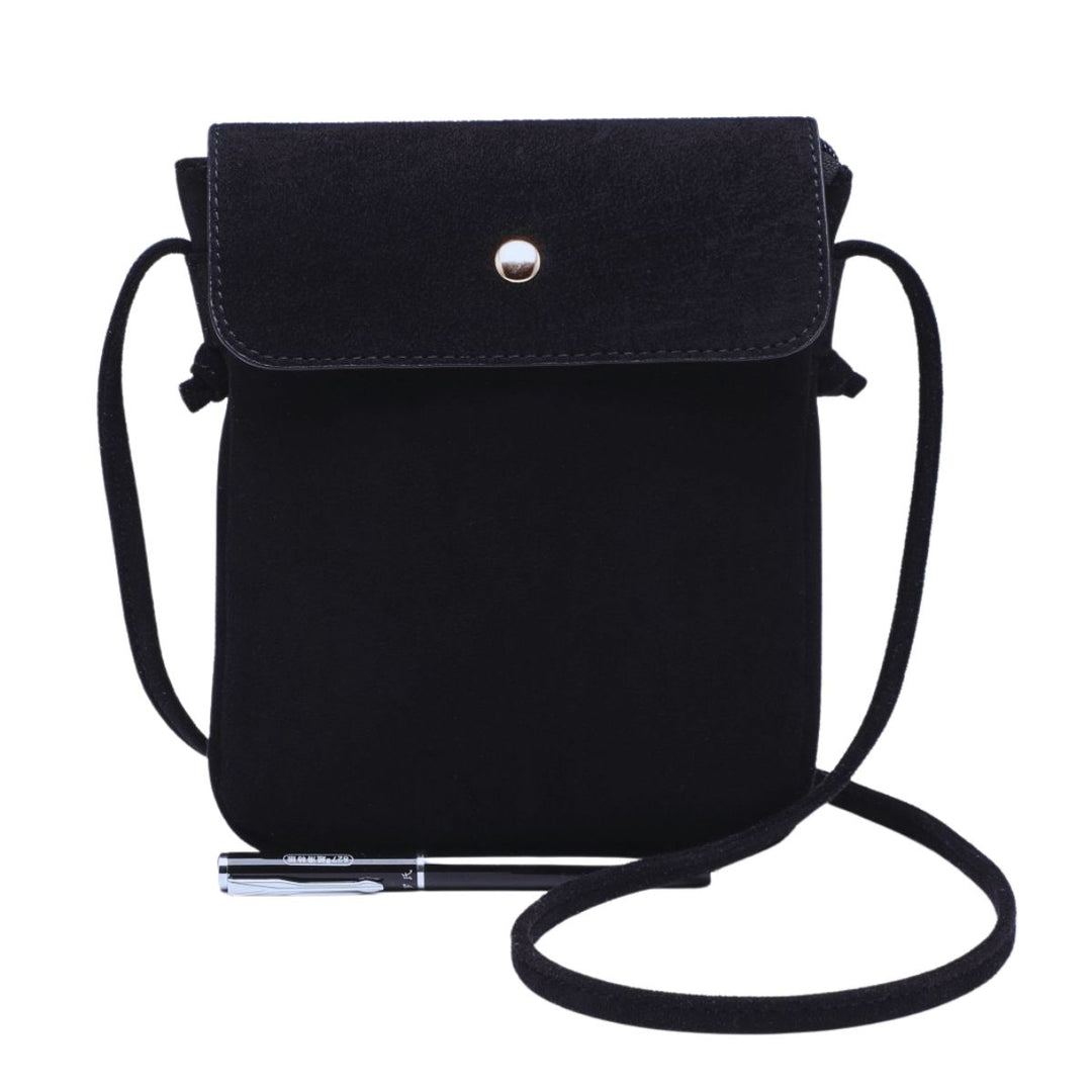 Flic Faux Suede Black Cross Body Bag - Sugarplum Boutique