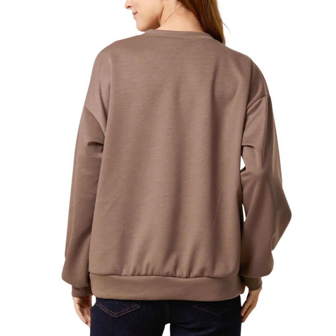 Flick Mocha Brown Embroidered Flower Soft Touch Sweatshirt - Sugarplum Boutique