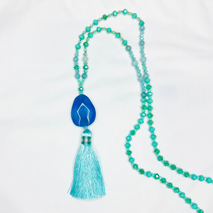 Florie Stone Long Necklace Aqua Blue - Sugarplum Boutique