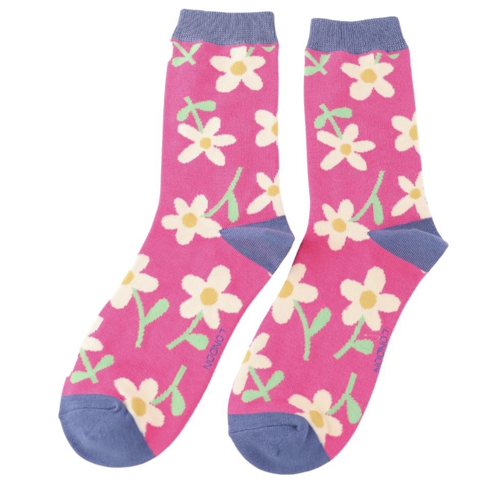 Flowers Ladies Bamboo Socks Cerise Pink - Sugarplum Boutique