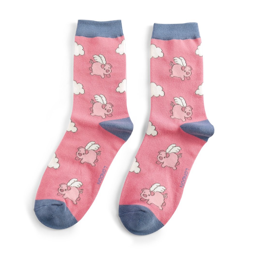 Flying Pigs Ladies Bamboo Socks Pink - Sugarplum Boutique