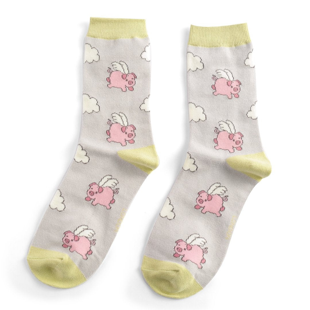 Flying Pigs Silver Ladies Bamboo Socks - Sugarplum Boutique