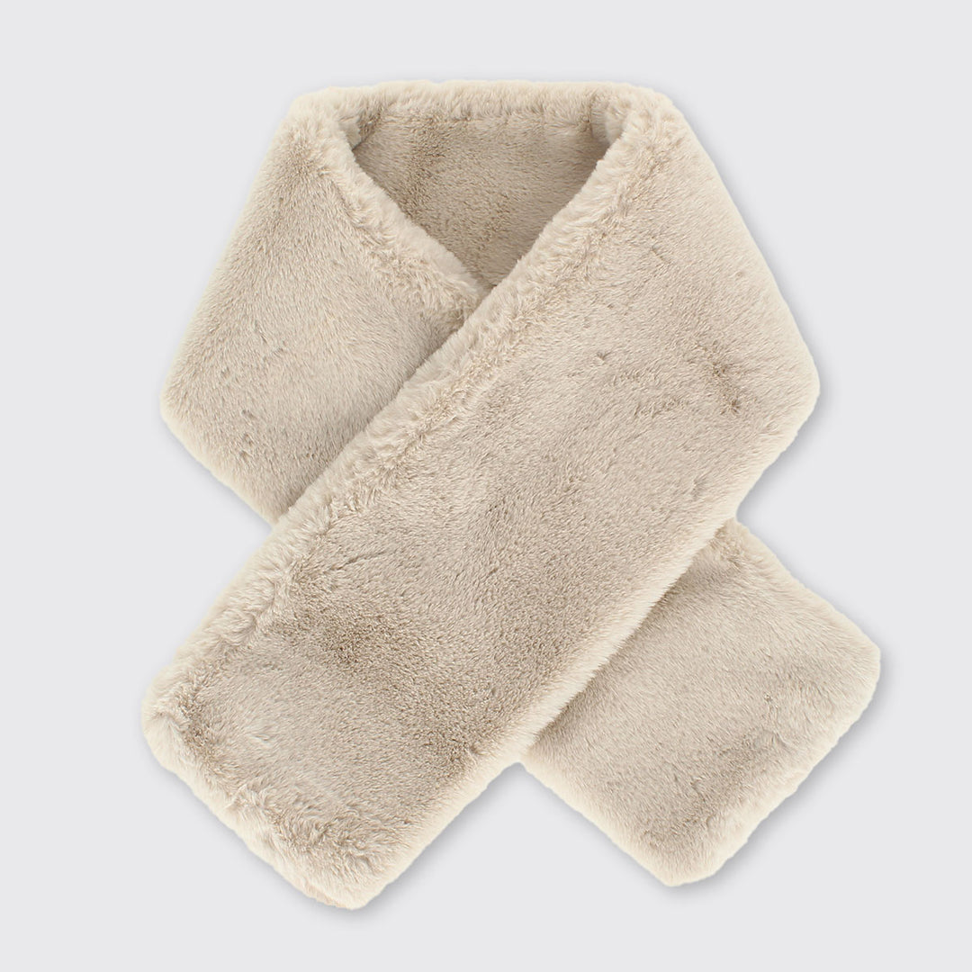 Folie Cream Faux Fur Pull Through Scarf - Sugarplum Boutique