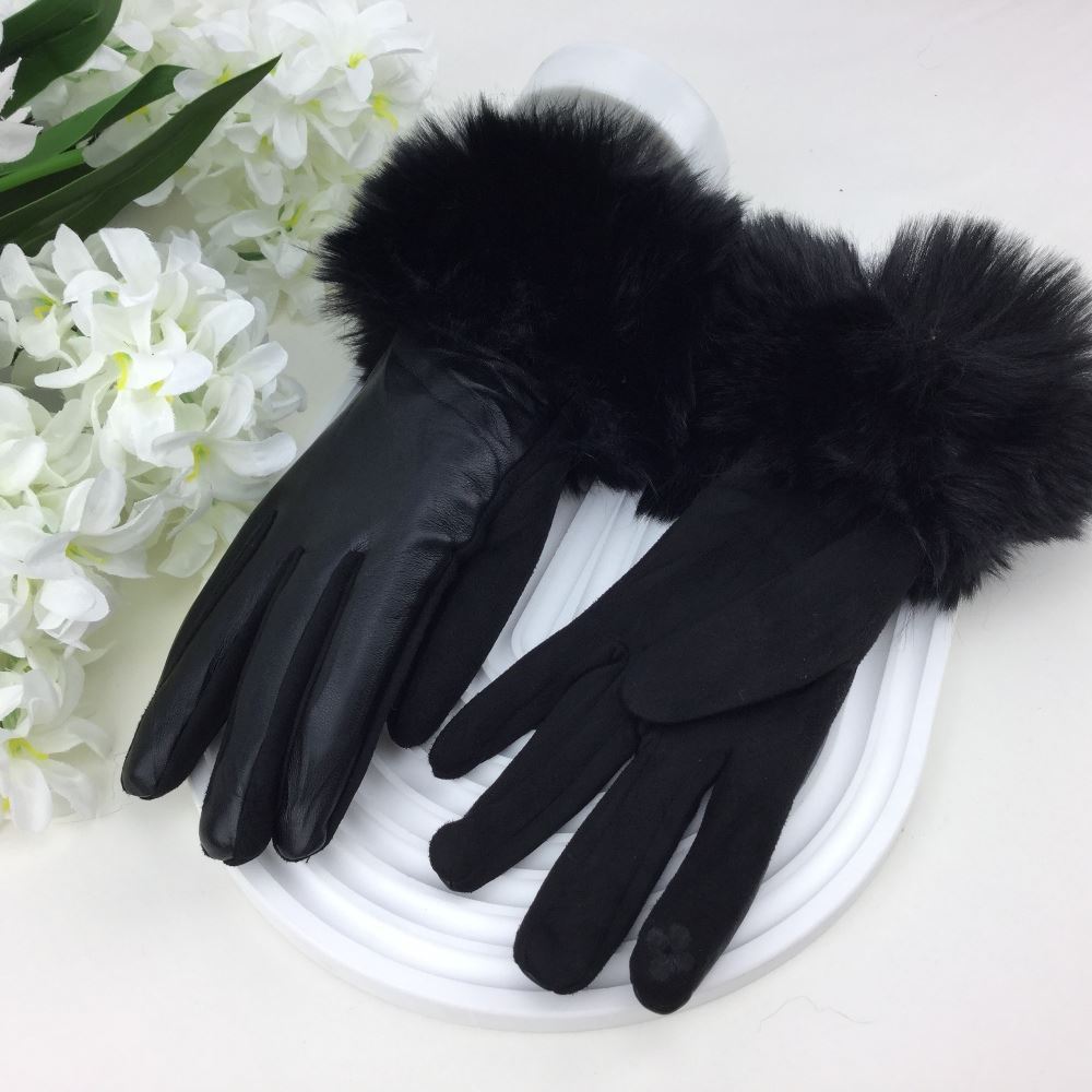 Fran Faux Fur Winter Gloves Black - Sugarplum Boutique